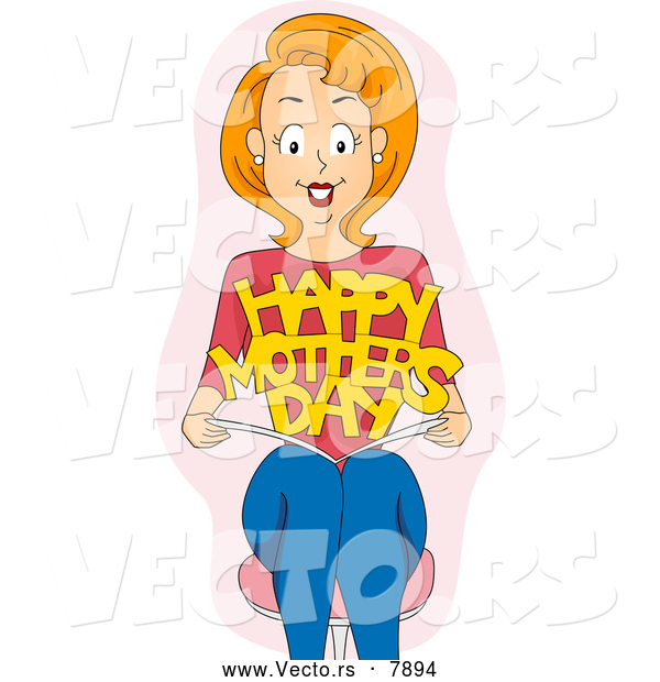 Vector of a Happy Woman Opening a Mother's Day Card