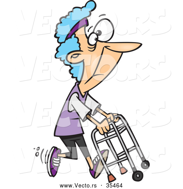 Vector of a Healthy Cartoon Granny Running with a Walker