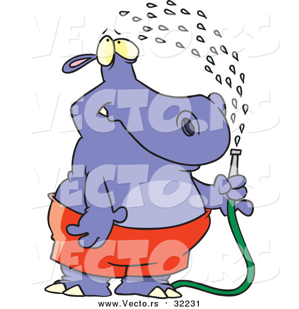 Vector of a Hippo Spraying Himself with a Hose