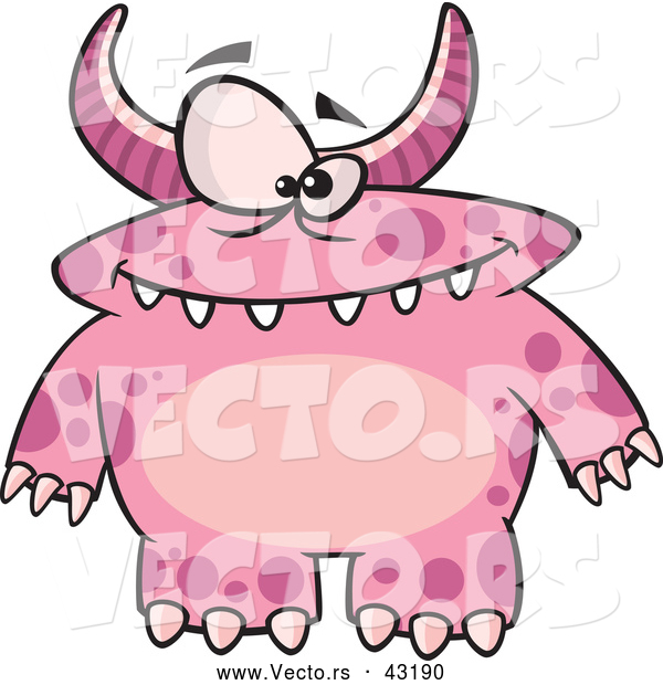 Vector of a Horned Cartoon Pink Monster with Spots