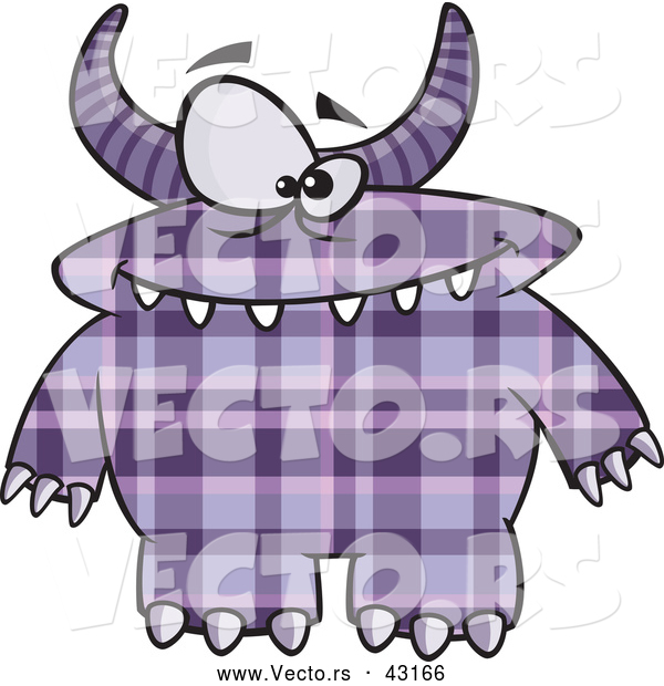 Vector of a Horned Cartoon Purple Plaid Monster with Spots