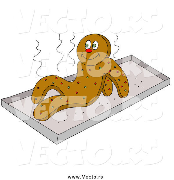 Vector of a Hot Gingerbread Man Getting up from a Warm Cookie Sheet