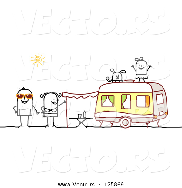 Vector of a Human Stick Family Camping with a Camper