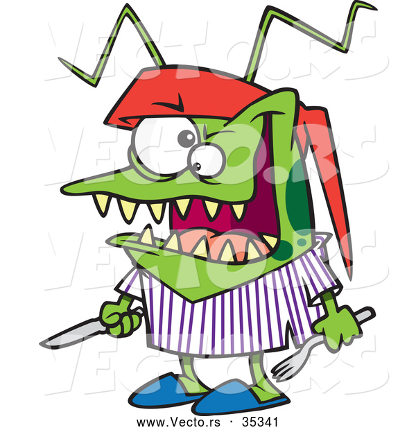 Vector of a Hungry Cartoon Bed Bug with Silverware