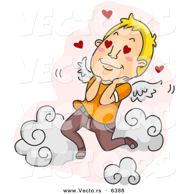 Vector of a Infatuated Blond White Man in the Clouds over Pink