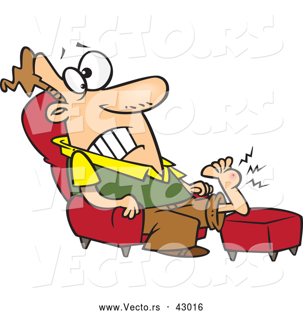 Vector of a Injured Cartoon Sitting in a Chair with a Swollen Bump on His Foot Radiating Pain