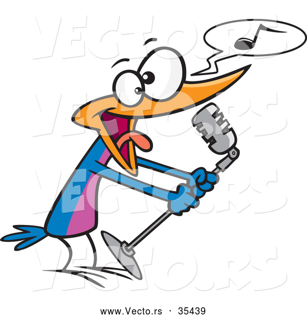 Vector of a Intelligent Cartoon Karaoke Bird Singing