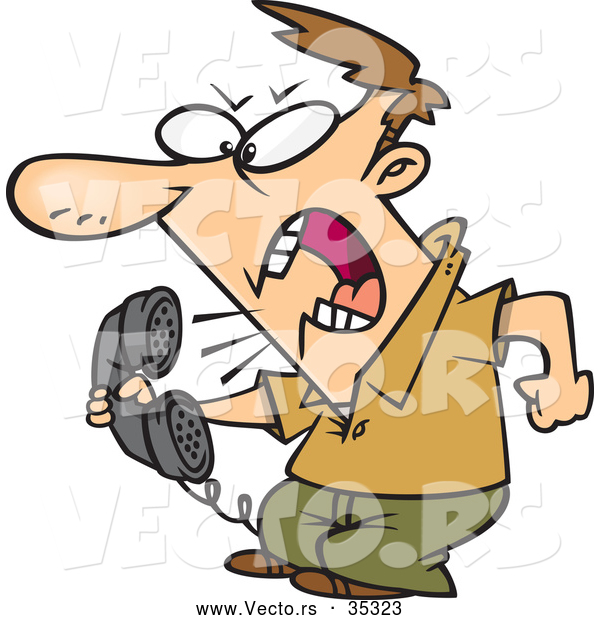 Vector of a Irate Cartoon Man Screaming into a Phone