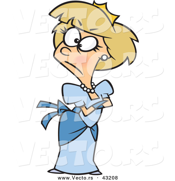 Vector of a Irritated Cartoon Princess Looking Back with a Grumpy Face and Arms Crossed