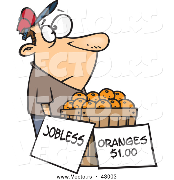 Vector of a Jobless Cartoon Man Trying to Sell Fresh Oranges