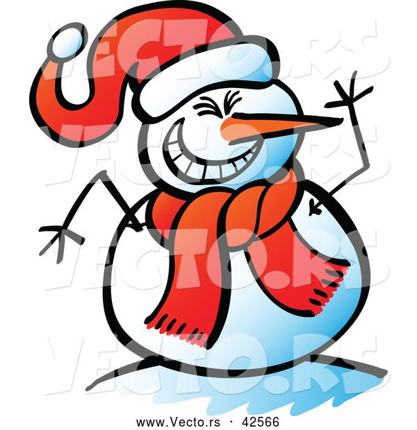 Vector of a Laughing Cartoon Snowman Waving