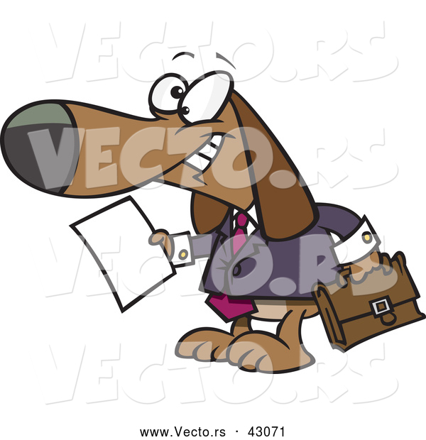 Vector of a Legal Cartoon Business Beagle Holding a Blank Document and Briefcase
