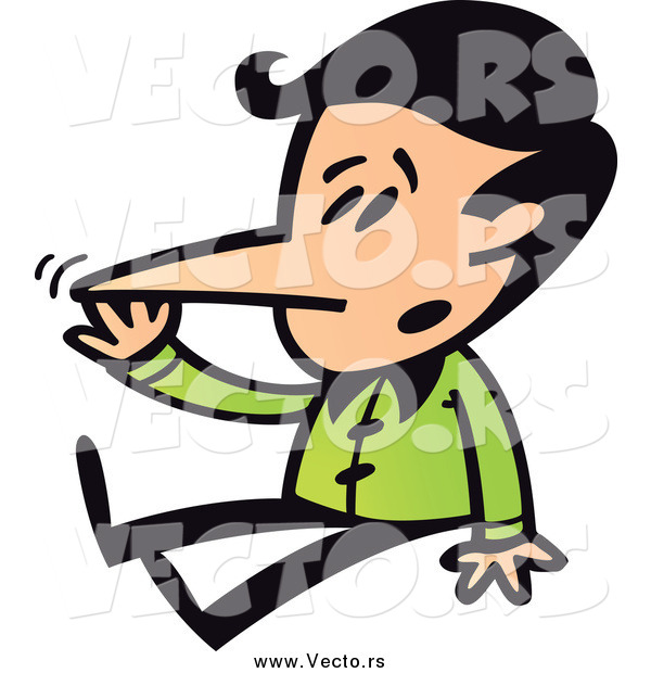 Vector of a Liar Boy Sitting and Touching His Growing Nose