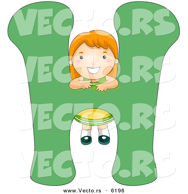 Vector of a Little Girl Beside Alphabet Letter H