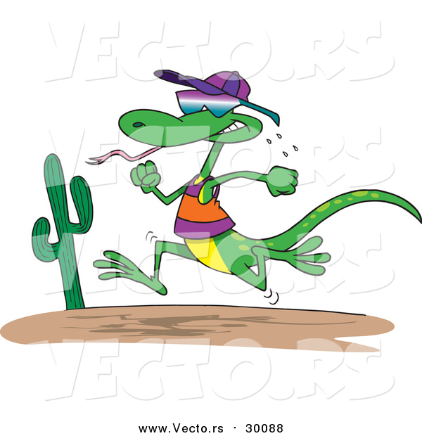 Vector of a Lizard Running like a Human Through a Desert - Cartoon Style