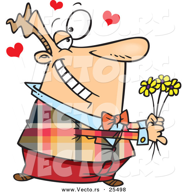 Vector of a Loving Cartoon Man Holding Yellow Flowers