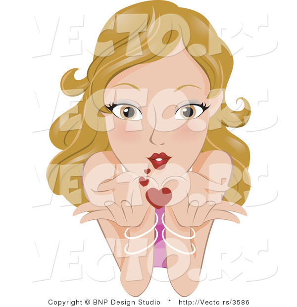 Vector of a Loving Girl Blowing Heart Kisses from Her Red Lips