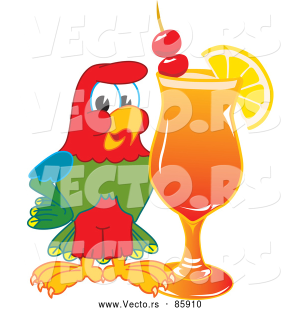 Vector of a Macaw Parrot Mascot with a Fruity Cocktail