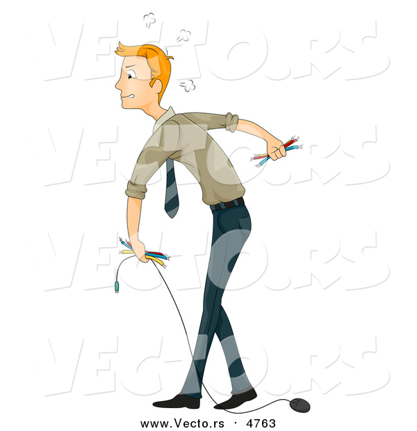 Vector of a Mad Blond White Businessman Carrying Computer Parts