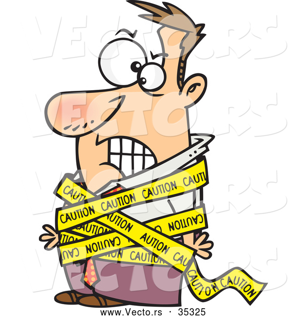 Vector of a Mad Cartoon Businessman Tied with Caution Tape