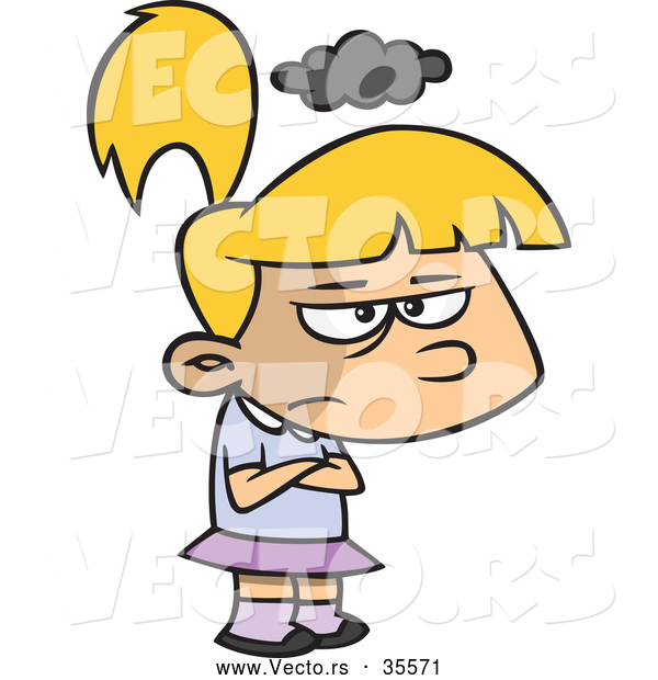 Vector of a Mad Cartoon Girl with a Storm Cloud over Her Head