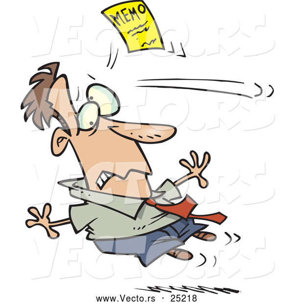 Vector of a Mad Cartoon Memo Note Knocking a Businessman to the Ground