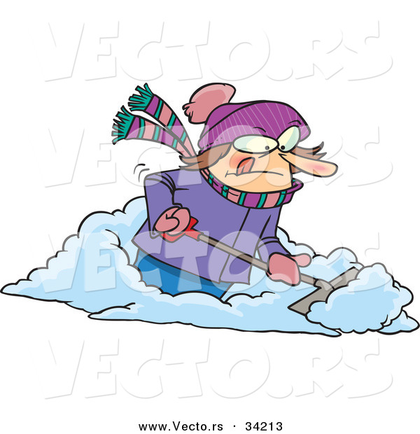 Vector of a Mad Cartoon Woman Shoveling Snow