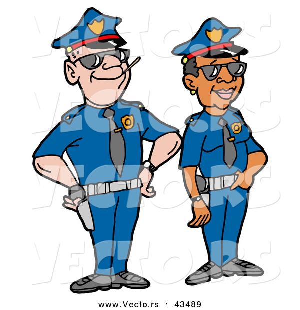 Vector of a Male Caucasian Police Officer Standing Proudly with His Black Female Partner