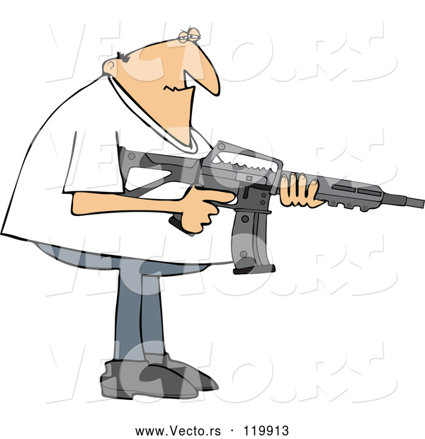Vector of a Man Posing with Semi Automatic Rifle with Big Clip