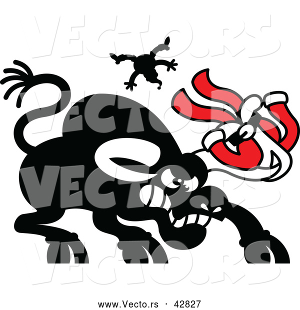 Vector of a Mean Cartoon Black Bull Attacking Santa
