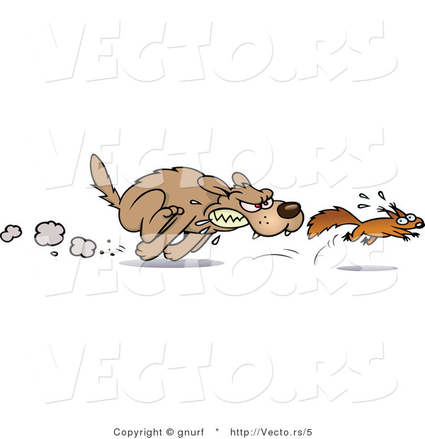 Vector of a Mean Cartoon Dog Chasing a Squirrel