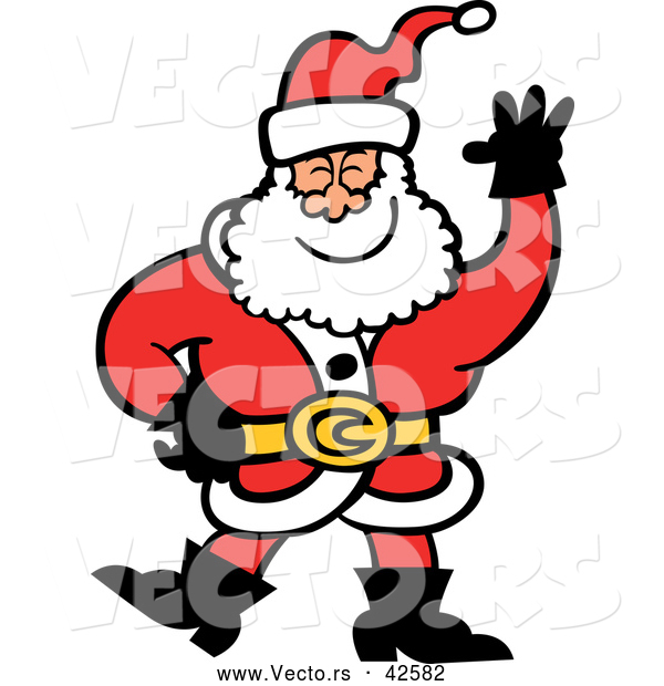 Vector of a Merry Cartoon Santa Waving While Smiling