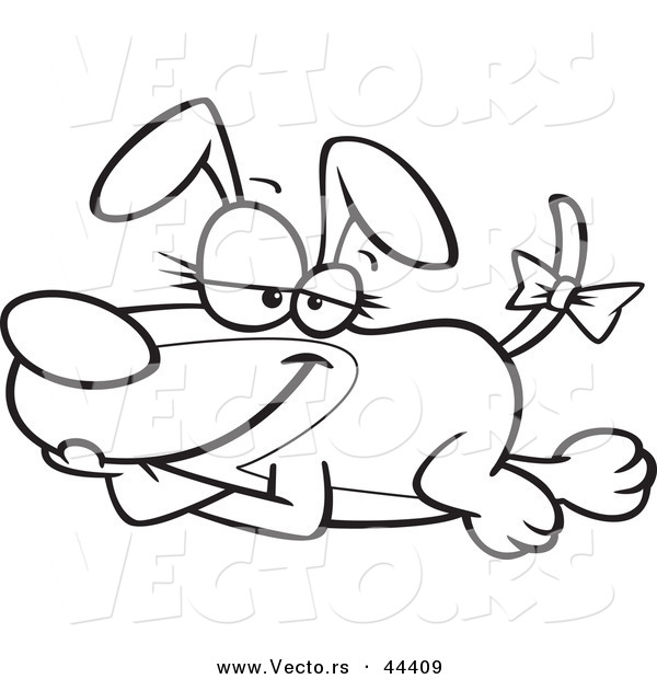Vector of a Modling Cartoon Dog with a Bow on Her Tail - Coloring Page Outline