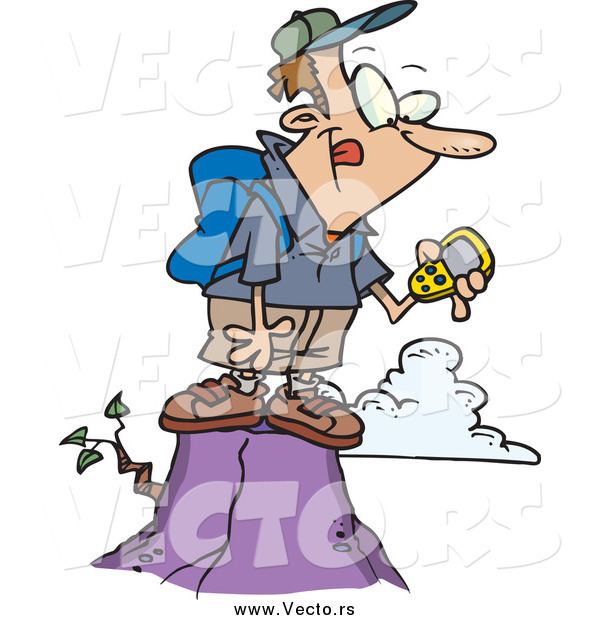 Vector of a Mountain Top Geocaching Man