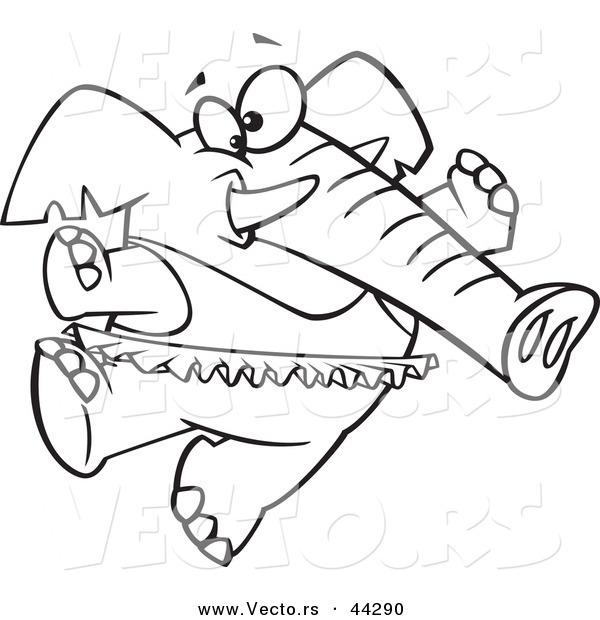 Vector of a Nervous Cartoon Ballerina Elephant Dancing in a Tutu - Coloring Page Outline