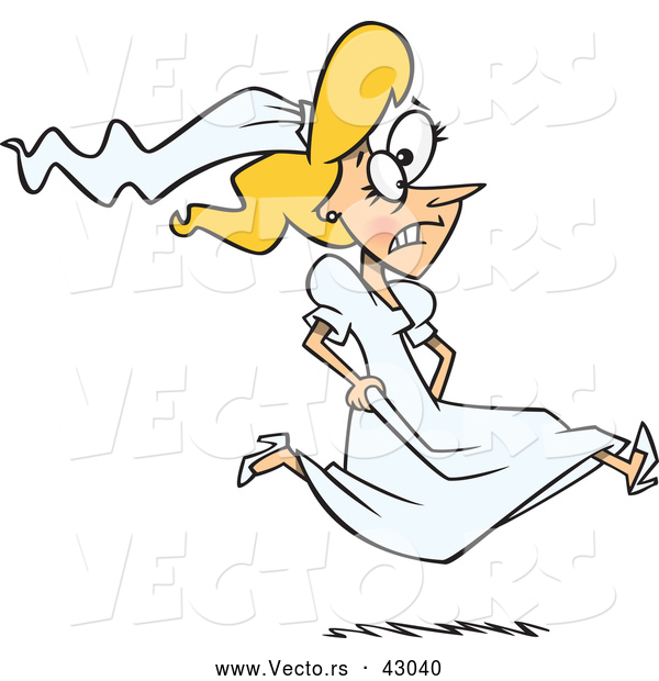 Vector of a Nervous Cartoon Bride Running Fast