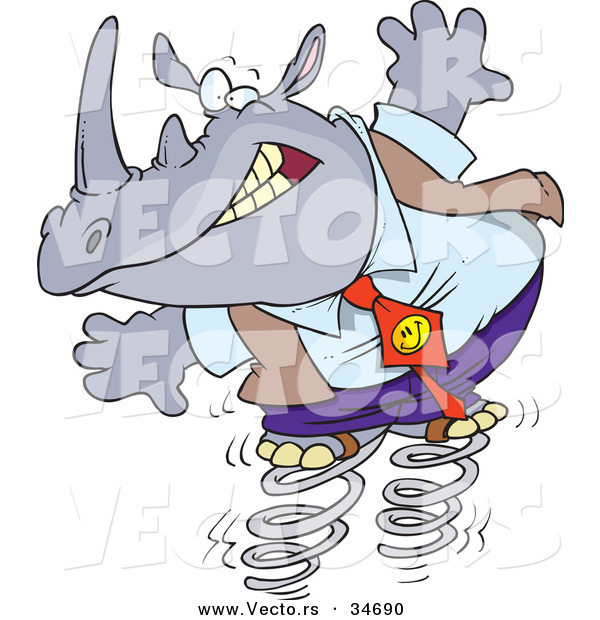 Vector of a Nervous Cartoon Business Rhino Jumping on Springs
