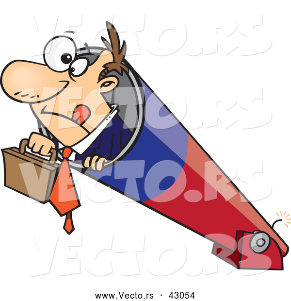 Vector of a Nervous Cartoon Businessman Preparing to Shoot out of a Cannon