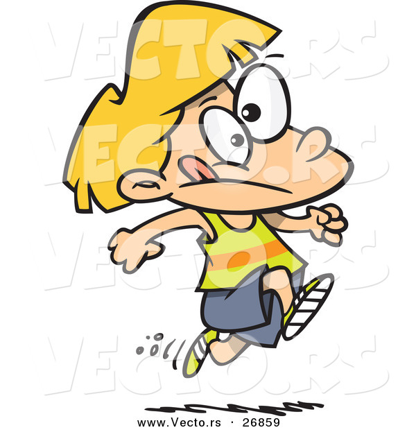 Vector of a Nervous Cartoon Girl Running on a Track