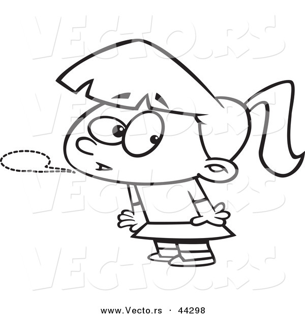 Vector of a Nervous Cartoon Girl Whispering - Coloring Page Outline