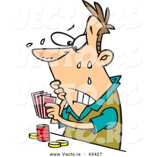 Vector of a Nervous Cartoon Man Playing Poker and Sweating