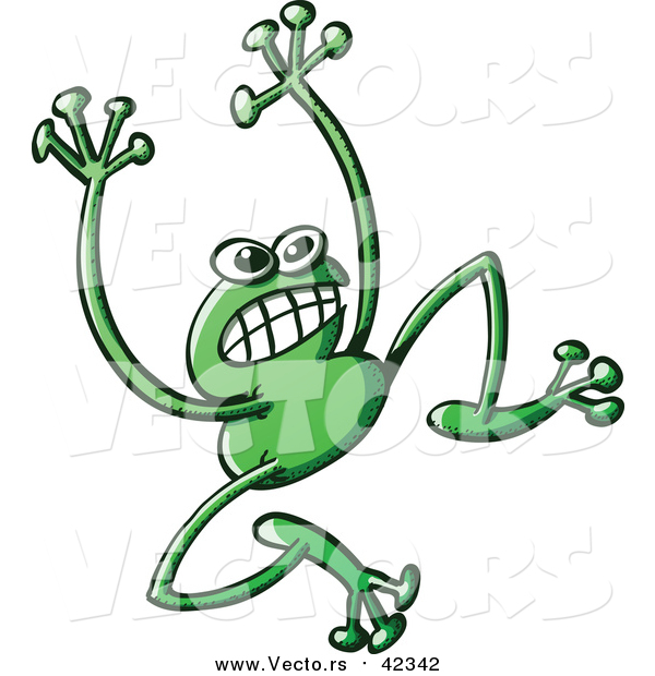 Vector of a Nervous Jumping Green Frog with Long Legs