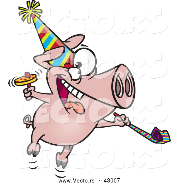 Vector of a New Year Cartoon Party Pig Celebrating with Noise Makers