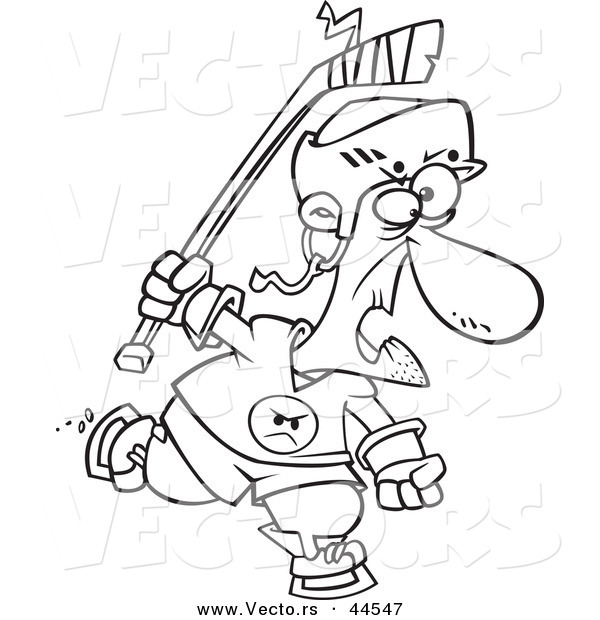 Vector of a Old Cartoon Hockey Player - Coloring Page Outline