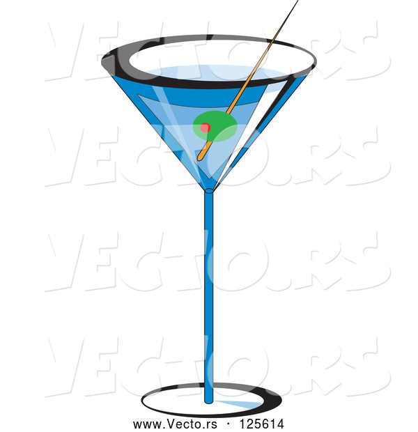 Vector of a Olive Garnish in Blue Martini Alcohol Beverage