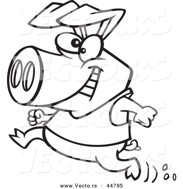Vector of a Pig Running with a Smile - Outlined Cartoon Version