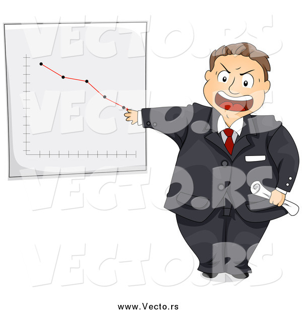Vector of a Pissed White Male Manager Discussing a Chart Showing a Decrease in Sales