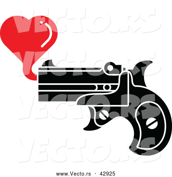 Vector of a Pistol Shooting a Red Love Hearts