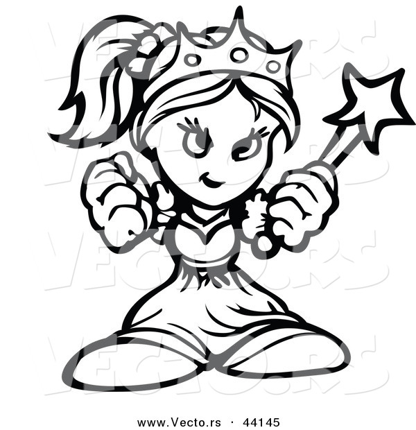 Vector of a Powerful Cartoon Princess Holding up Fists - Outlined Coloring Page Version