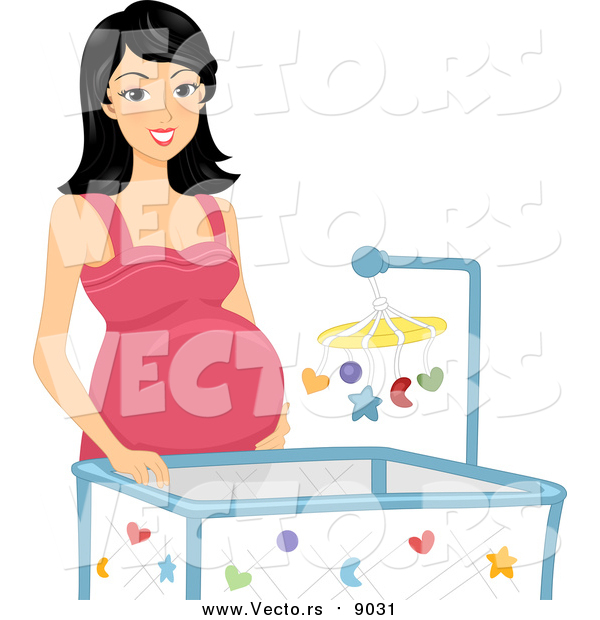 Vector of a Pregnant Woman by a Crib